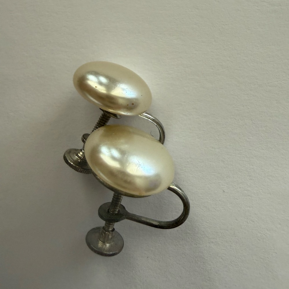 Antique Faux Pearl Earrings with Screw-Back Closures